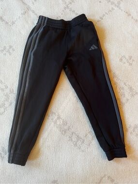 adidas Kids Black Joggers with Gray Side Stripes